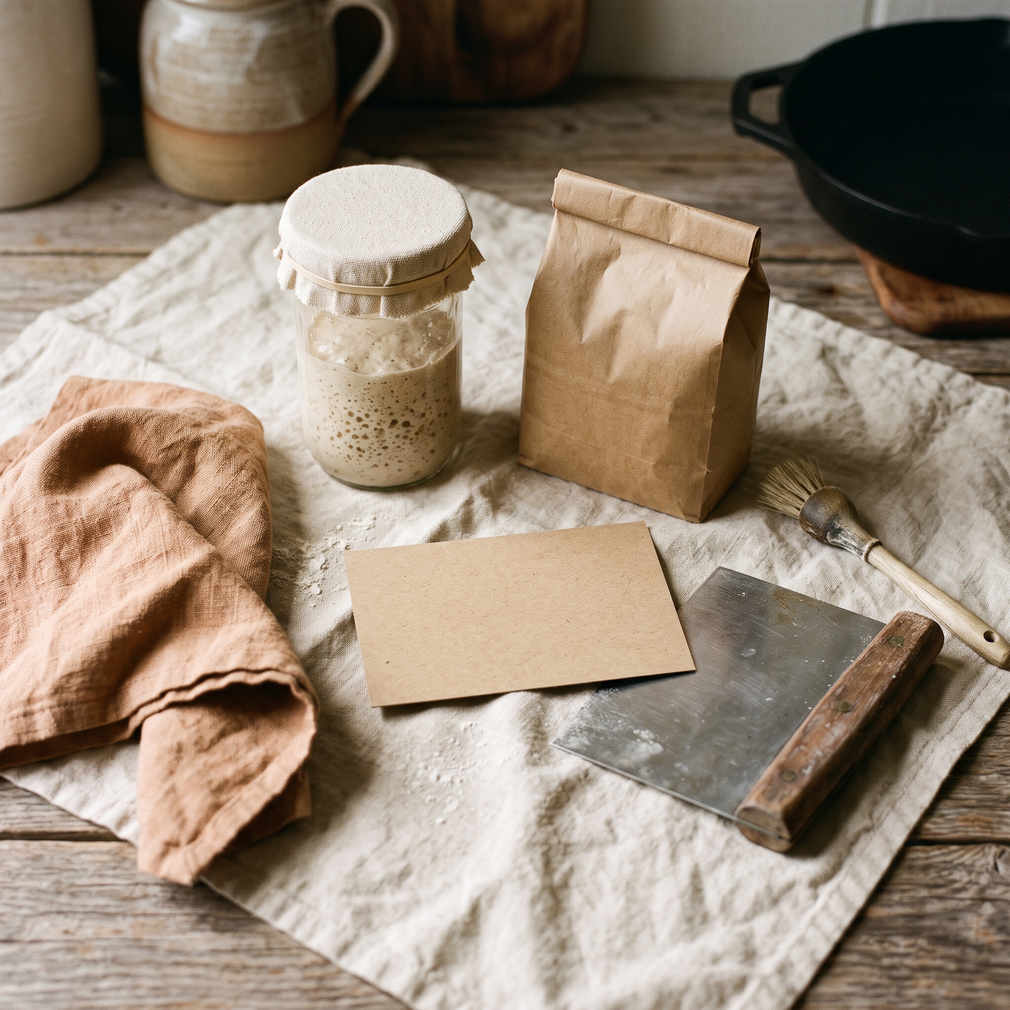 Sourdough starter kit with jar, flour and instructions