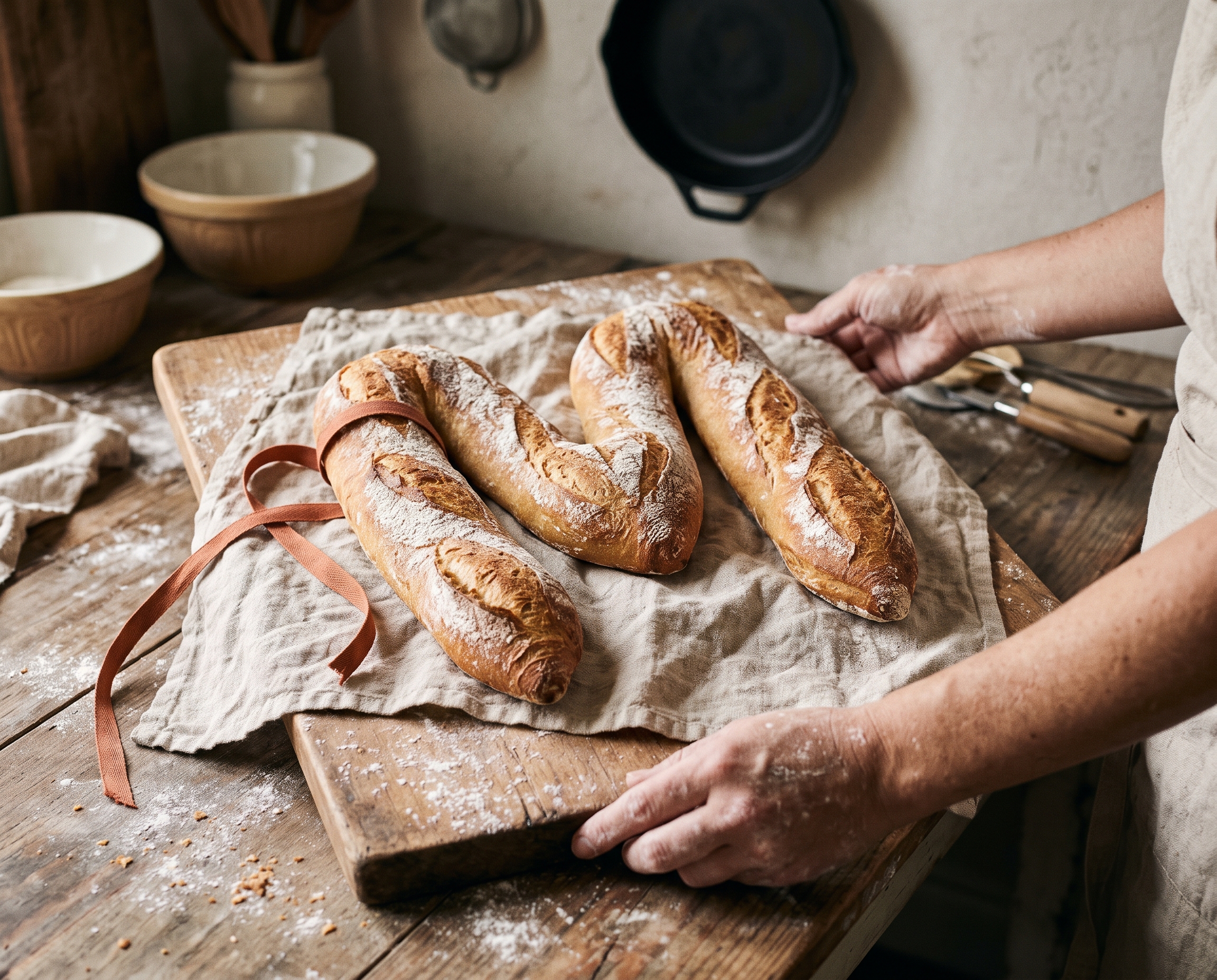 A baguette shaped like the letter M